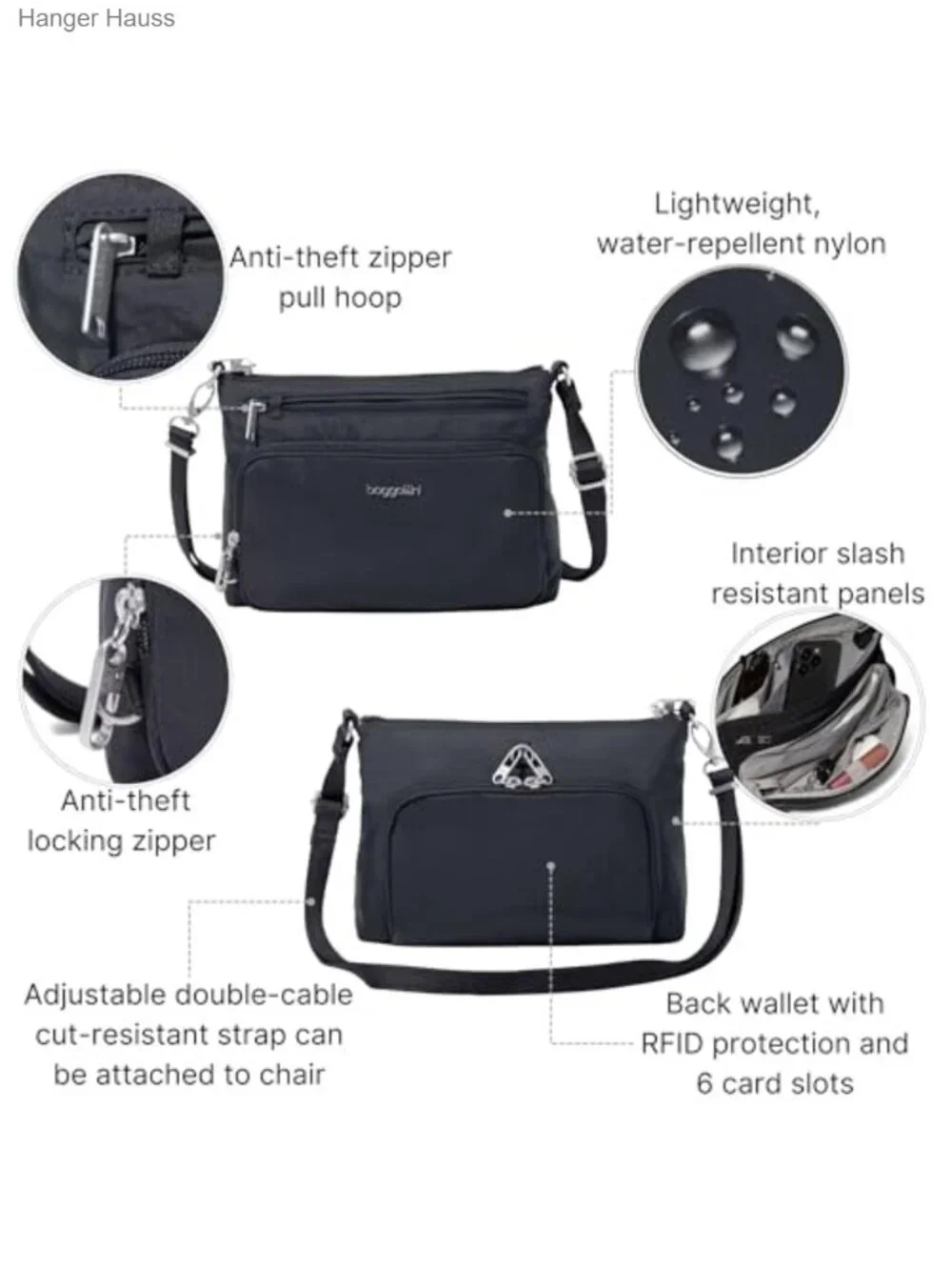 Baggallini Securtex Anti-Theft Crossbody Bag - Slash-Resistant Nylon